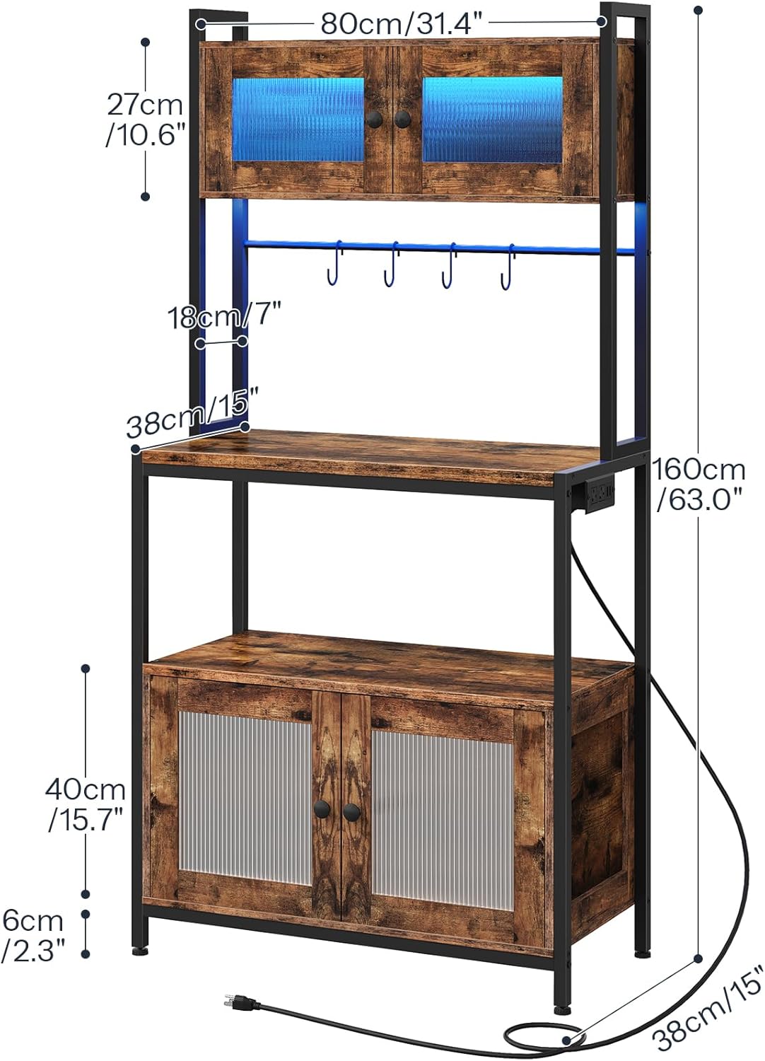 Remy 5-Tier Bakers Rack with Cabinet & Power Outlet