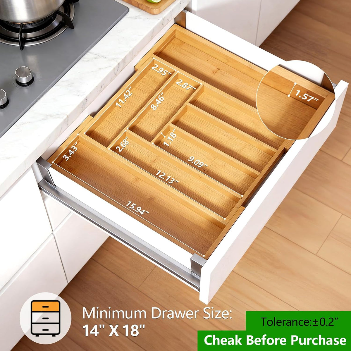 Ava Bamboo Expandable Silverware Drawer Organizer