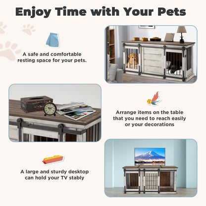 Wood Double Dog Crate Furniture For 2 Dogs