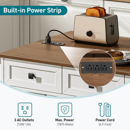 Nolan Rolling Kitchen Island with Drop Leaf & Power Outlet