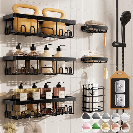 Lola Adhesive Shower Caddy 6-Pack Black