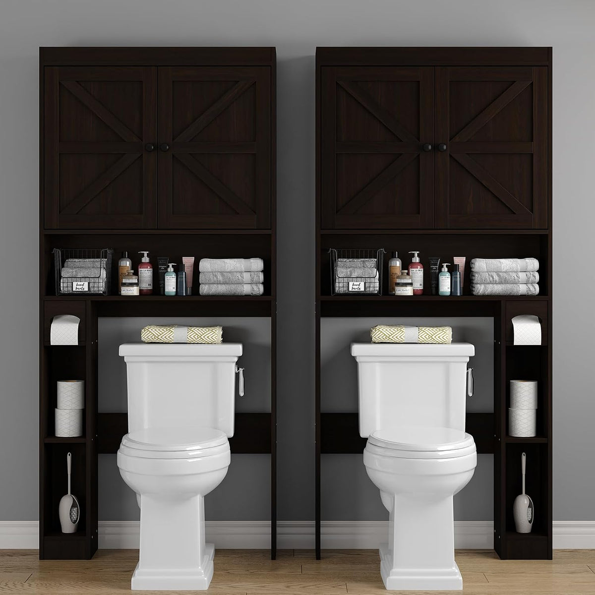 Hadley Farmhouse Over the Toilet Cabinet with Barn Doors