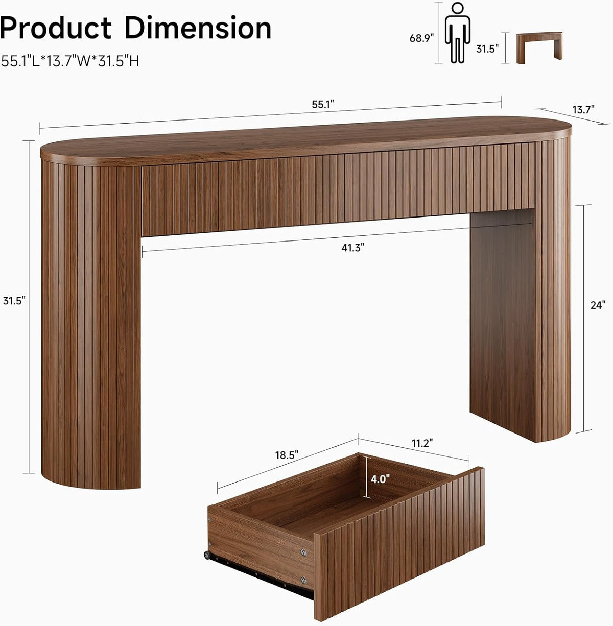 Hazel Fluted Entryway Table with Hidden Drawers