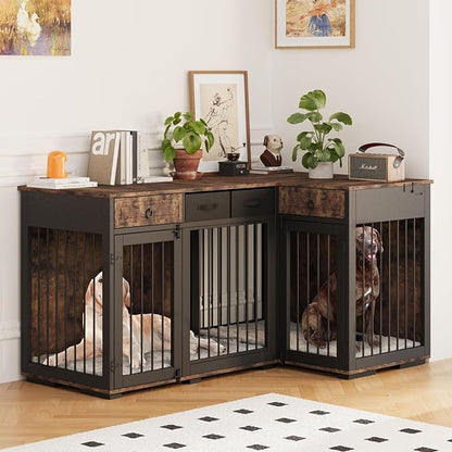 Rustic Double Dog Crate Furniture For 2 Dogs