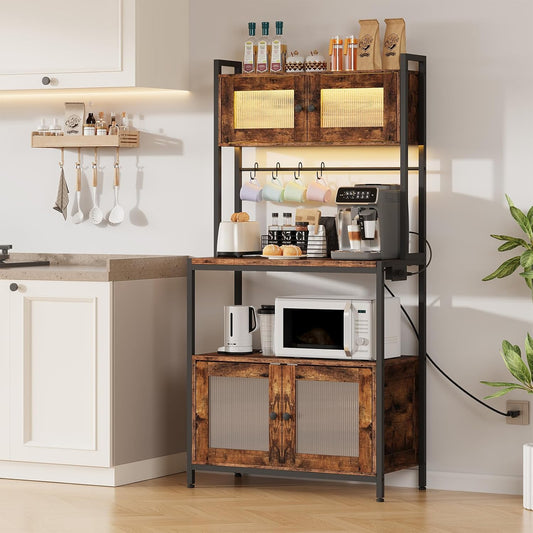Remy 5-Tier Bakers Rack with Cabinet & Power Outlet - Canva Home