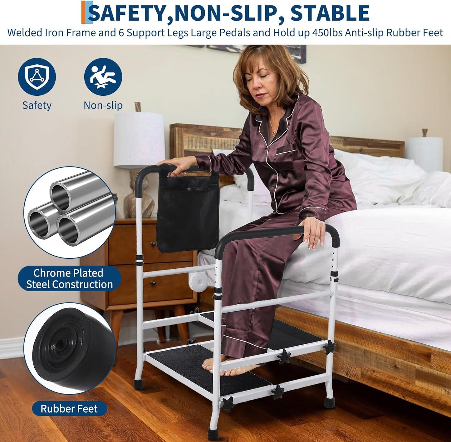 22" Elderly Bedside Step Stool (Double Steps)