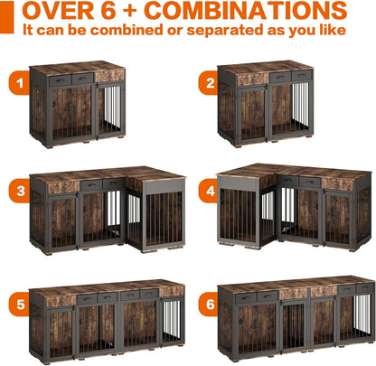 Rustic Double Dog Crate Furniture For 2 Dogs