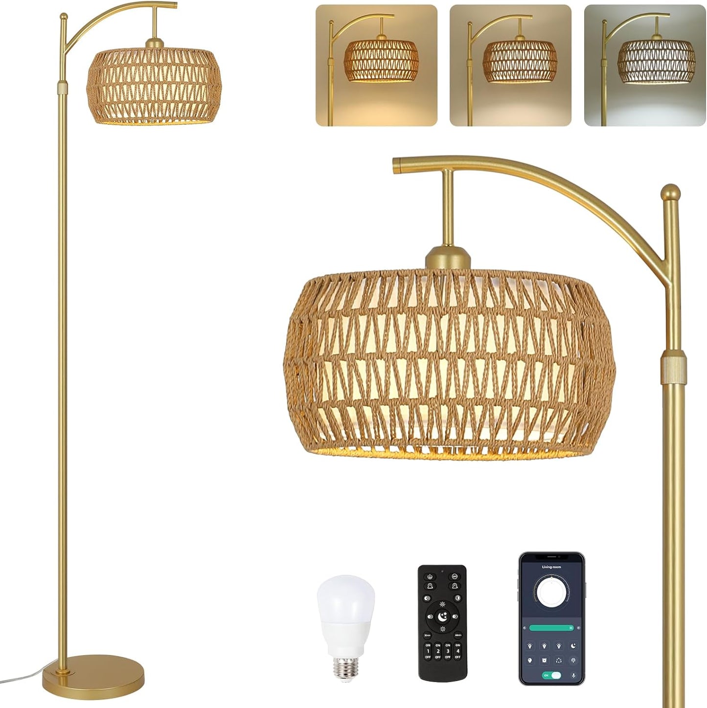 Farmhouse Rattan Living Room Floor Lamp