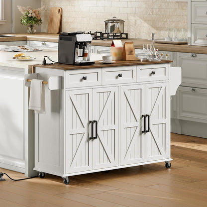 Nolan Rolling Kitchen Island with Drop Leaf & Power Outlet
