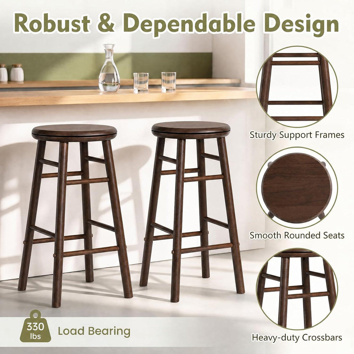 Henrietta 24" Swivel Counter Stools Set of 2 (Walnut Wood)