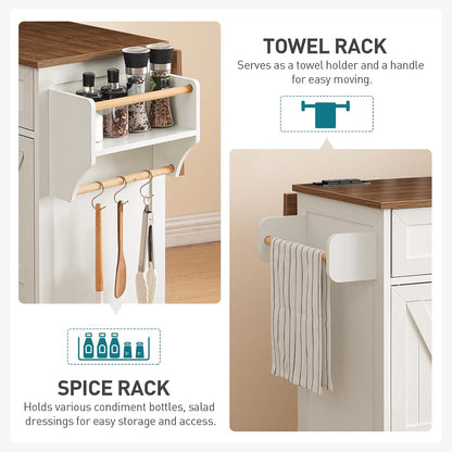 Nolan Rolling Kitchen Island with Drop Leaf & Power Outlet