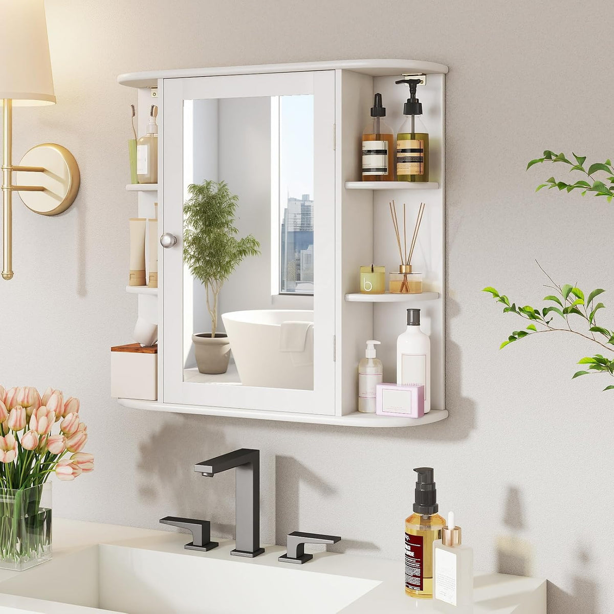 Mina Mirrored Medicine Cabinet with Side Shelves