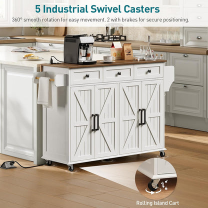 Nolan Rolling Kitchen Island with Drop Leaf & Power Outlet