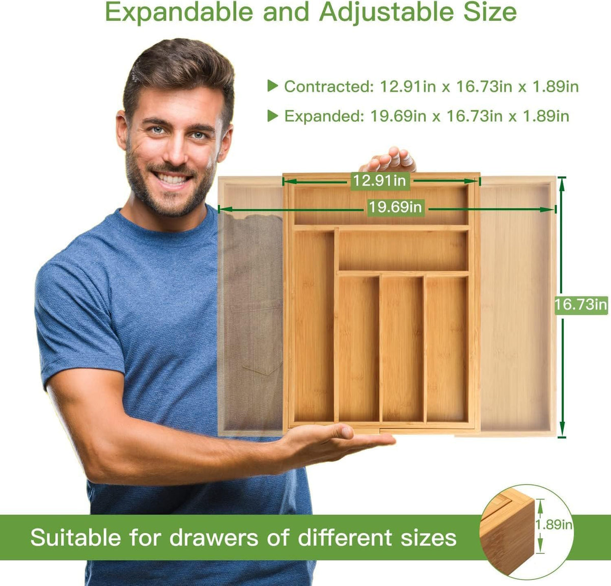 Ava Bamboo Expandable Silverware Drawer Organizer