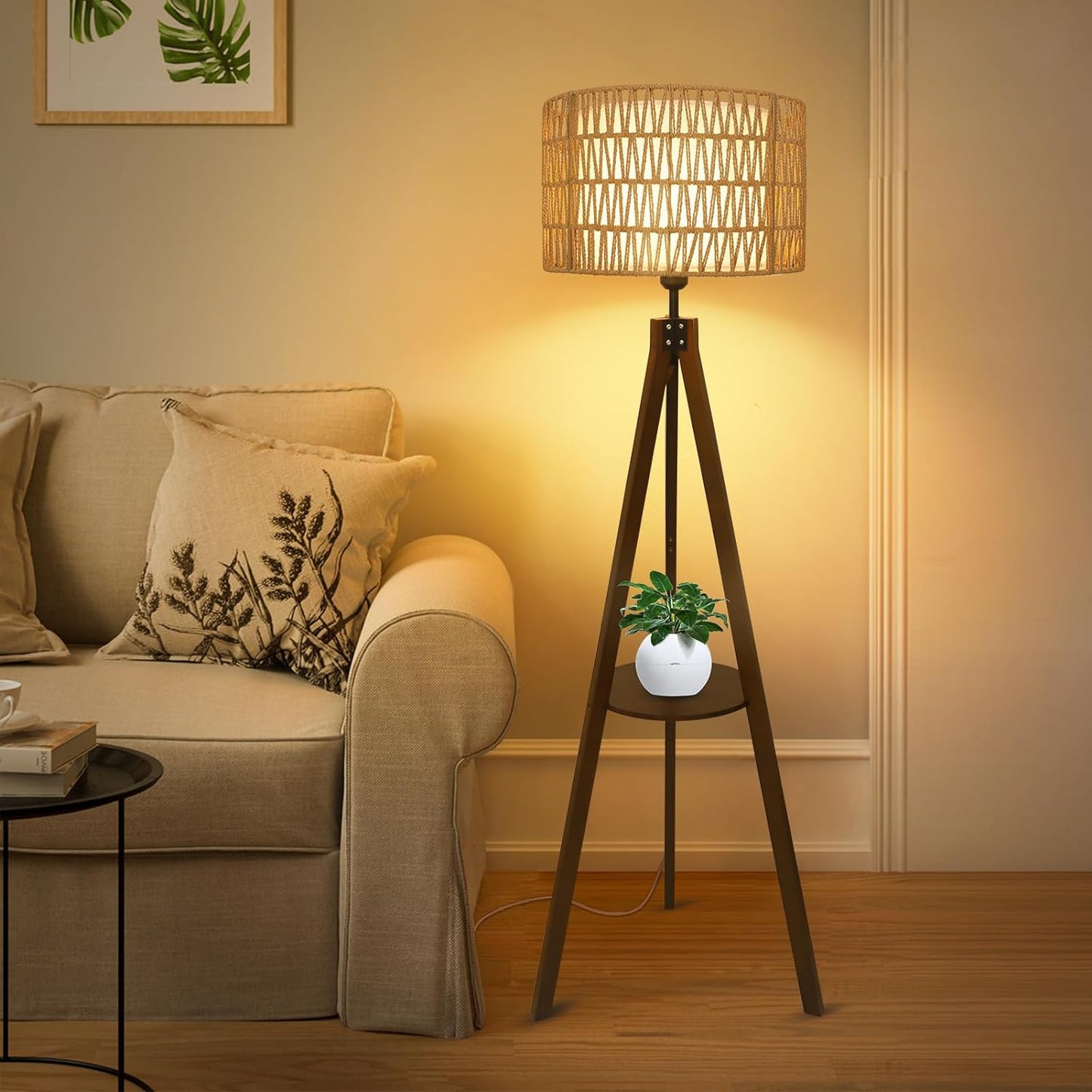 Tripod Rattan Living Room Floor Lamp