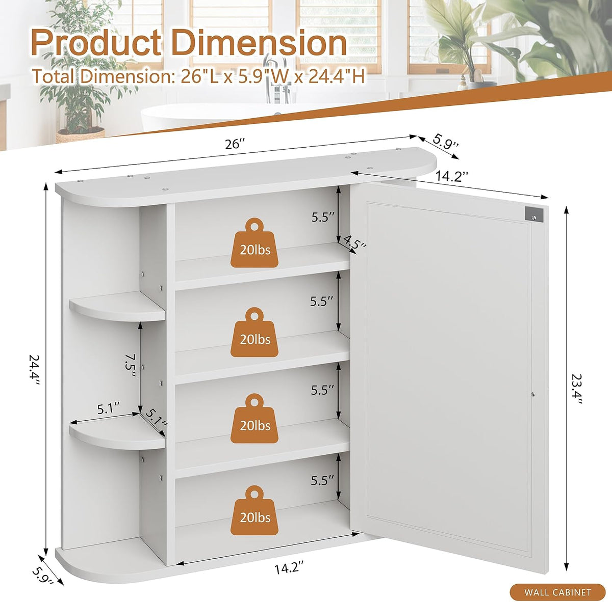 Leni White Mirrored Wall Cabinet