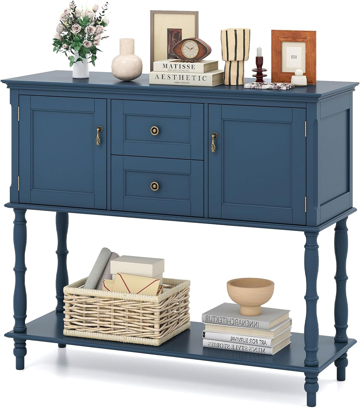 Sylvia 40" Console Table with 2 Drawers & 2 Cabinets, Navy Blue