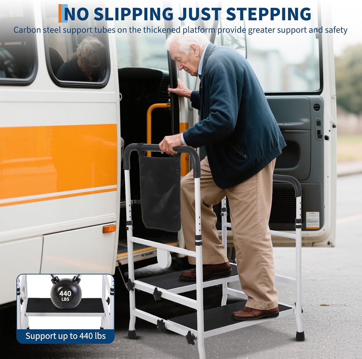 22" Elderly Bedside Step Stool (Double Steps)