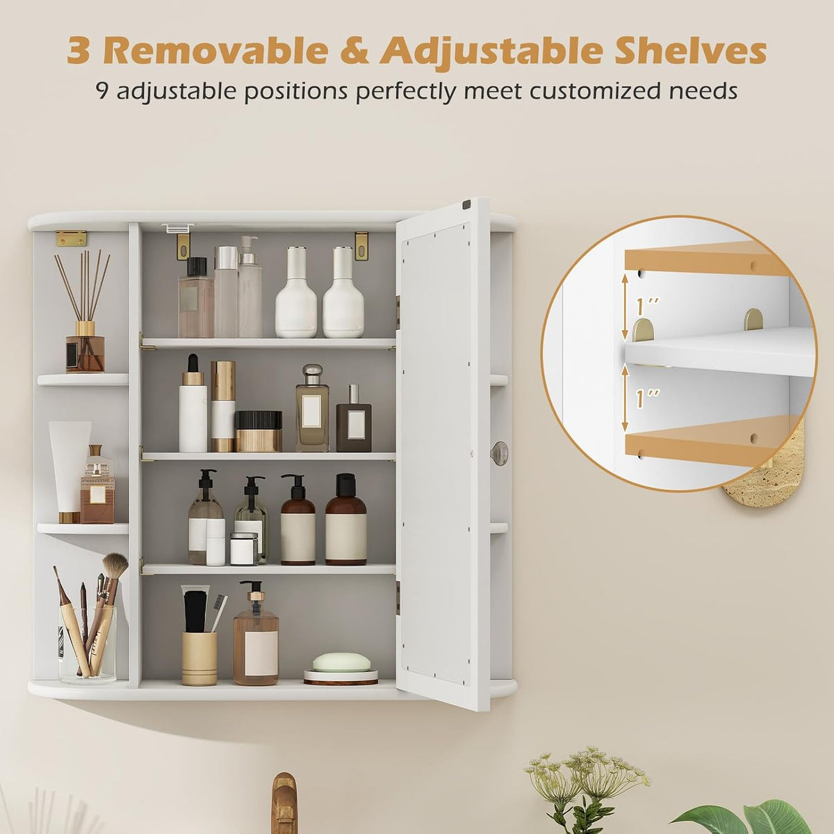 Mina Mirrored Medicine Cabinet with Side Shelves