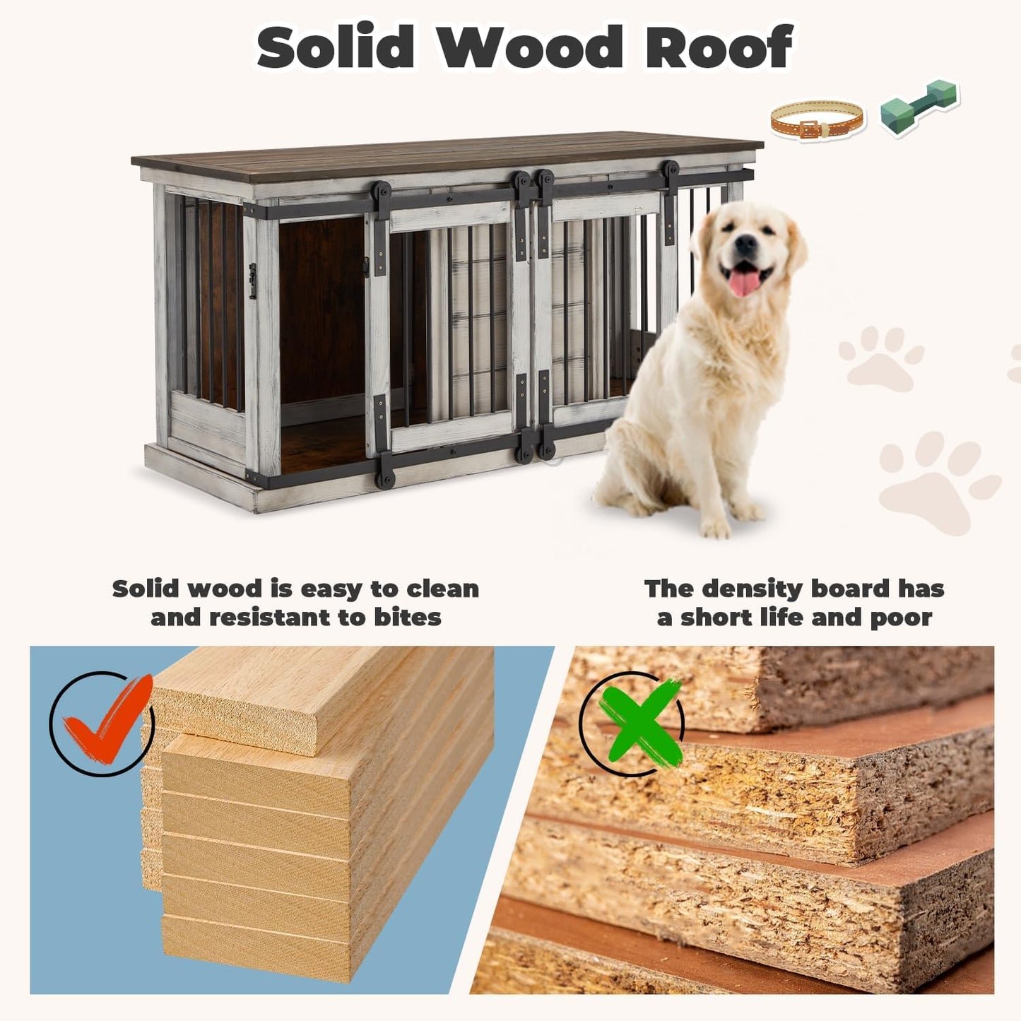 Wood Double Dog Crate Furniture For 2 Dogs