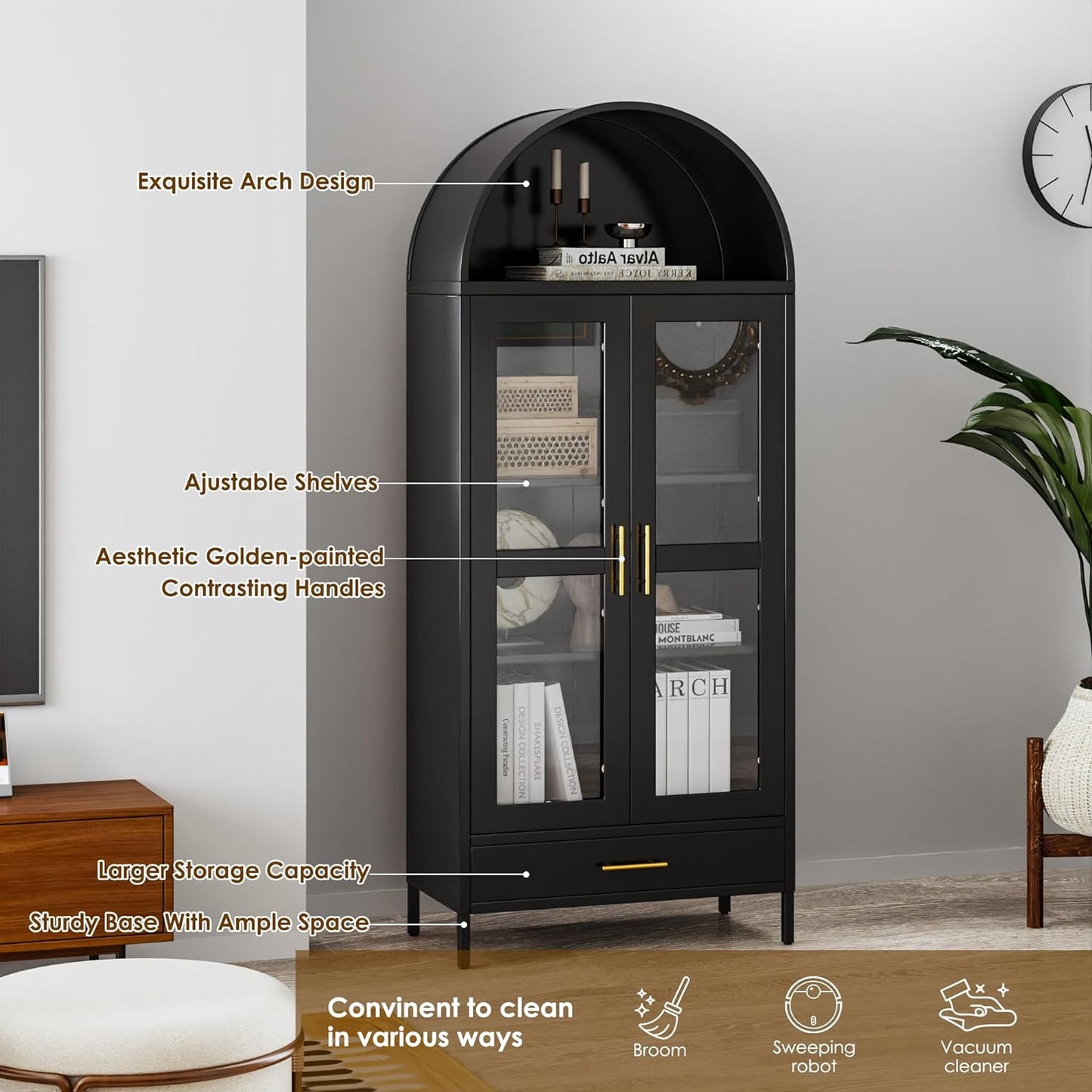 Fleur Black Arched Storage Display Cabinet