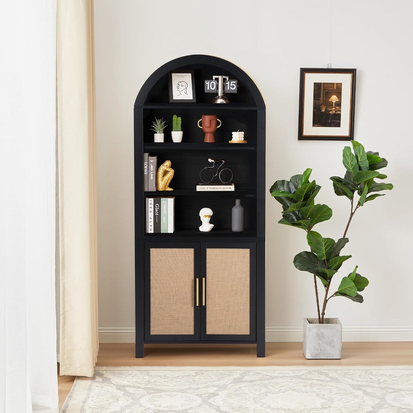 Rattan Tall Arched Storage Display Cabinet