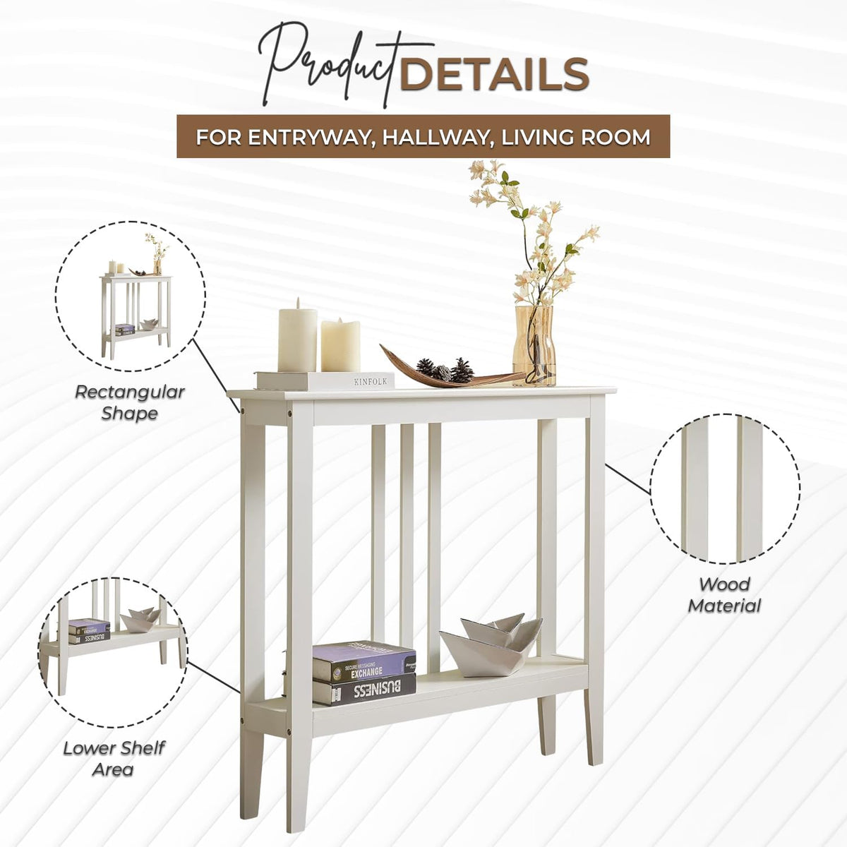 Kinsley Ultra Slim 7 Inch White Entryway Table