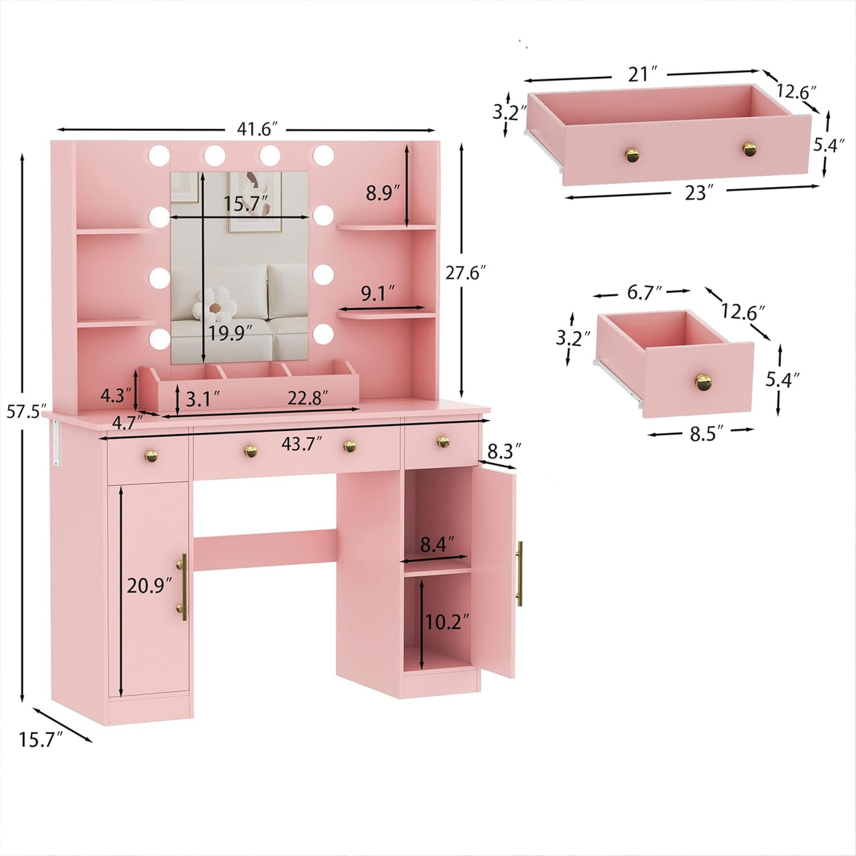 Paloma Lighted Vanity Desk with Charging Station