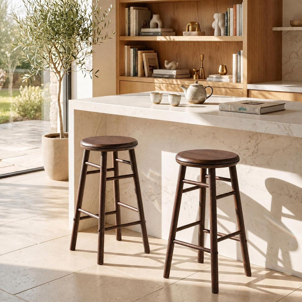 Henrietta 24" Swivel Counter Stools Set of 2 (Walnut Wood)