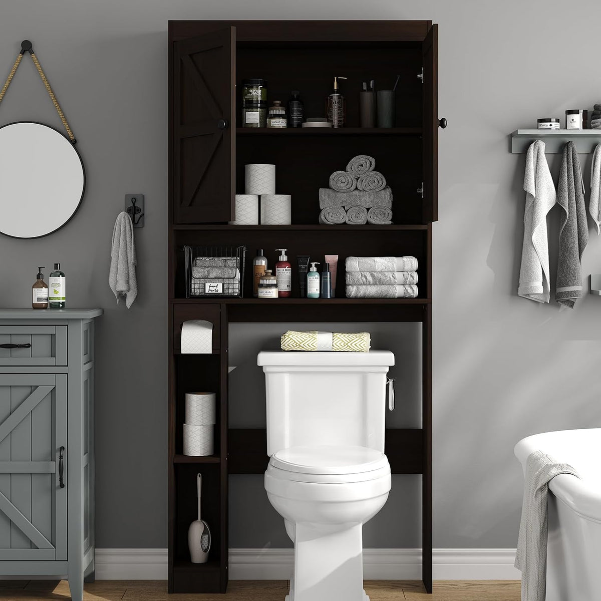 Hadley Farmhouse Over the Toilet Cabinet with Barn Doors