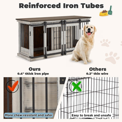 Wood Double Dog Crate Furniture For 2 Dogs