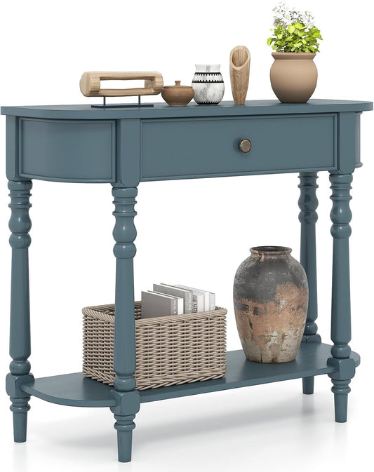 Imogen Carved-Leg Narrow Entryway Table with Drawer