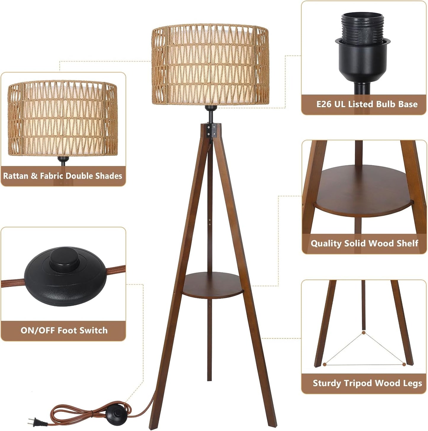 Tripod Rattan Living Room Floor Lamp