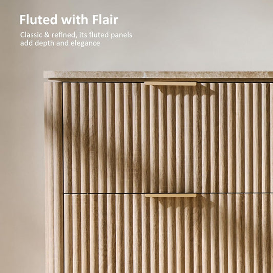 9 Drawers Fluted Dresser with Faux Marble Top - Canva Home
