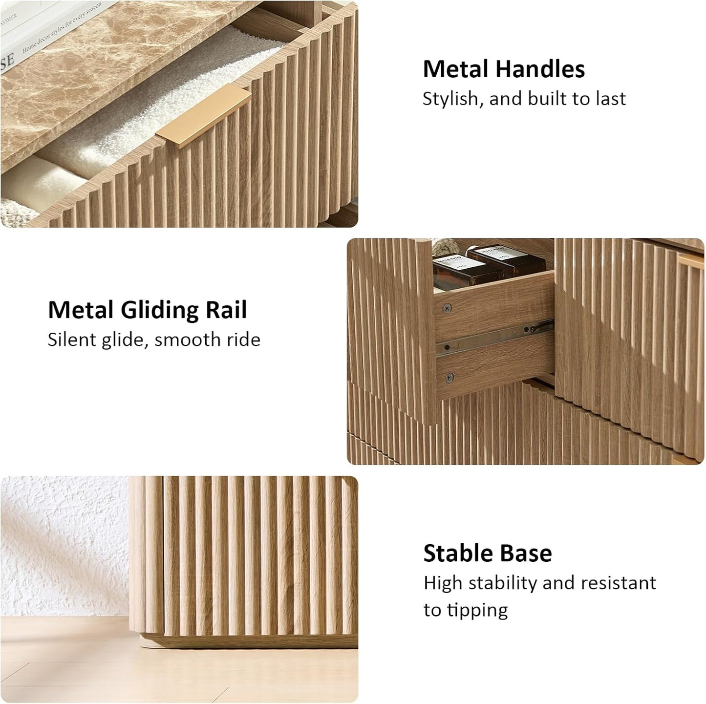 9 Drawers Fluted Dresser with Faux Marble Top - Canva Home