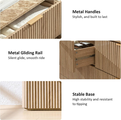 9 Drawers Fluted Dresser with Faux Marble Top - Canva Home