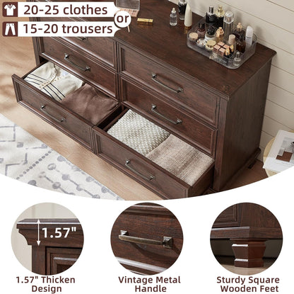 Farmhouse Dresser and Nightstand Sets of 3 Piece with 6 Drawer Dresser - Canva Home