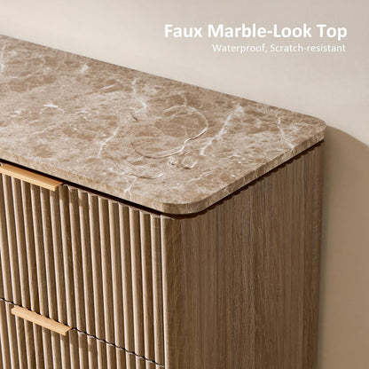 9 Drawers Fluted Dresser with Faux Marble Top - Canva Home