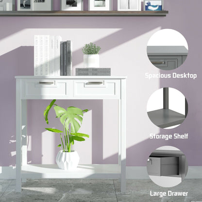 Livia 32" Small Narrow Console Table with 2 Drawers & Shelf, White
