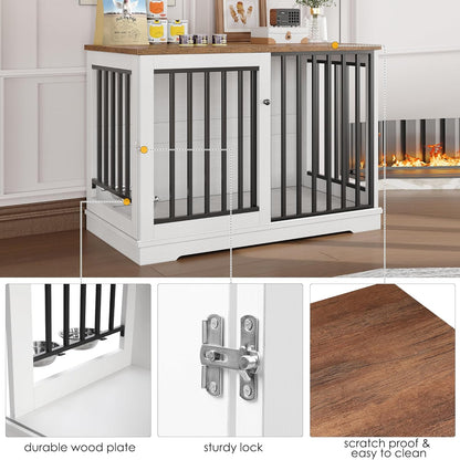 Mahir Large Dog Crate Furniture With Bowl