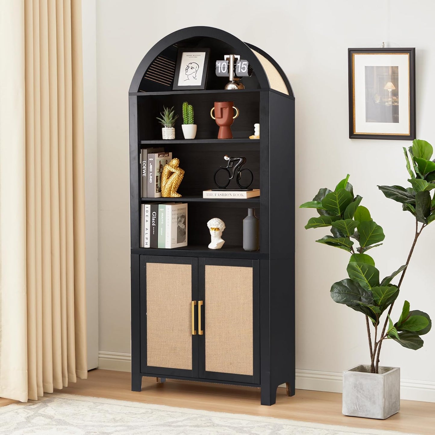 Rattan Tall Arched Storage Display Cabinet