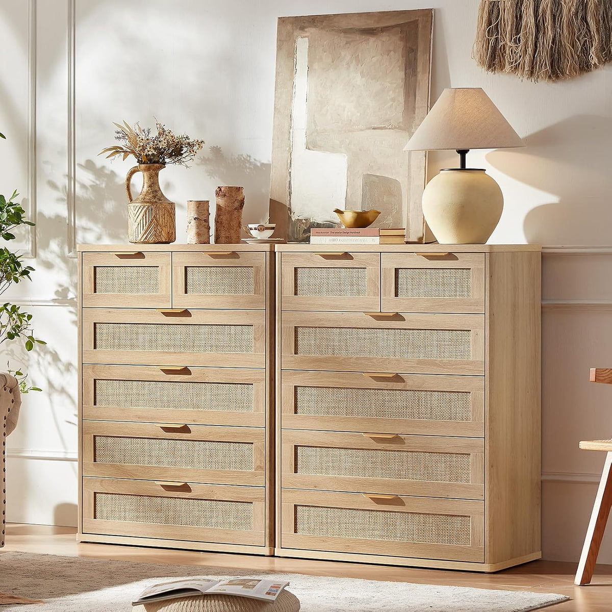 Milo Boho Rattan 6-Drawer Tall Dresser