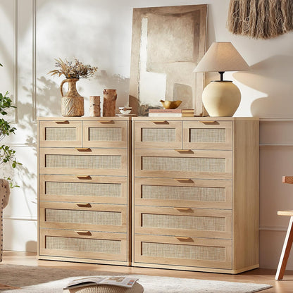 Milo Boho Rattan 6-Drawer Tall Dresser
