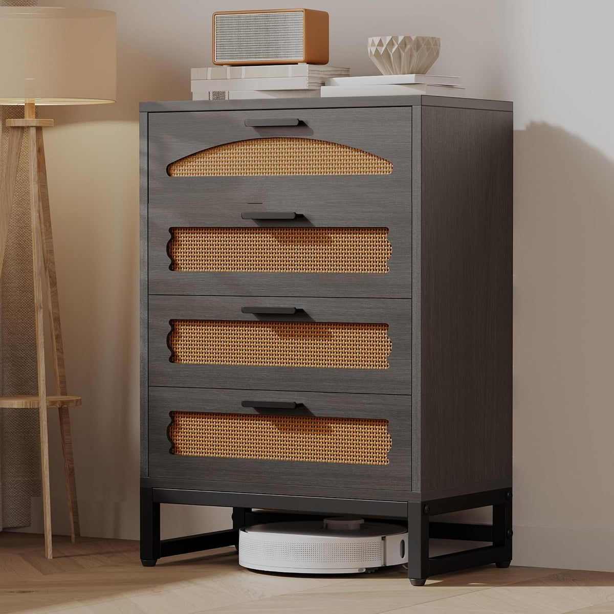 Marlowe Rattan 4 Drawer Tall Chest Dresser