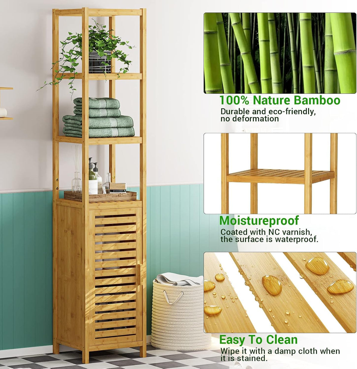 Linnea Bamboo Tall Slim Linen Tower
