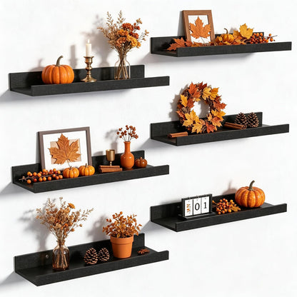Delphine Floating Shelves Black 6-Pack 15.7in