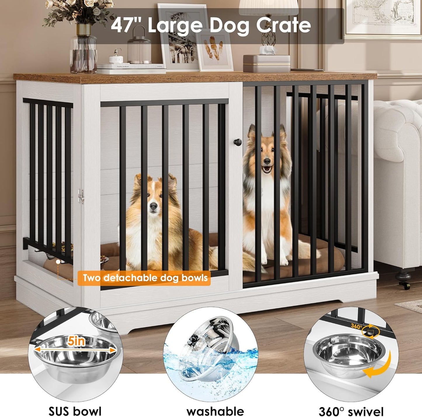 Mahir Large Dog Crate Furniture With Bowl