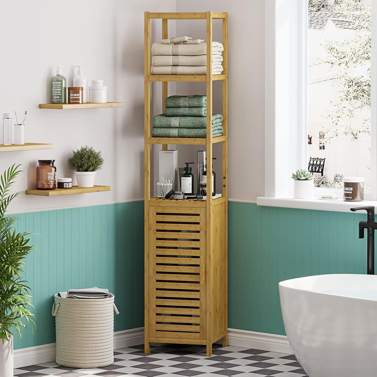 Linnea Bamboo Tall Slim Linen Tower