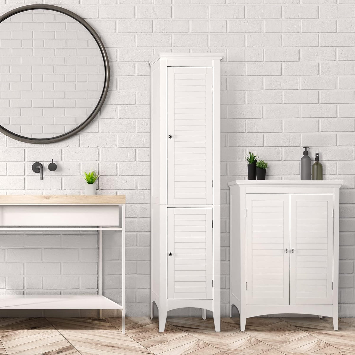 Glenna Freestanding Linen Cabinet with 2 Doors