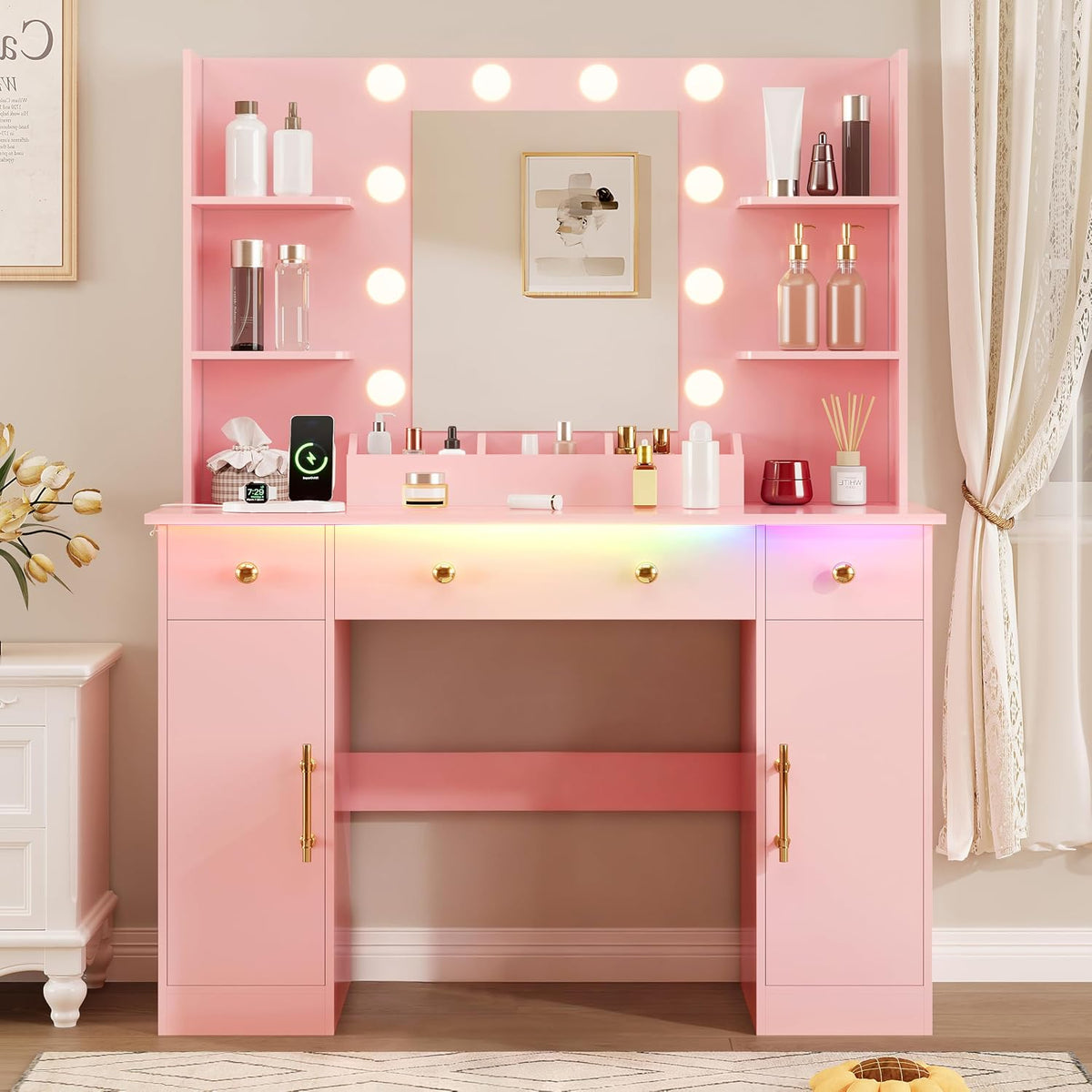 Paloma Lighted Vanity Desk with Charging Station